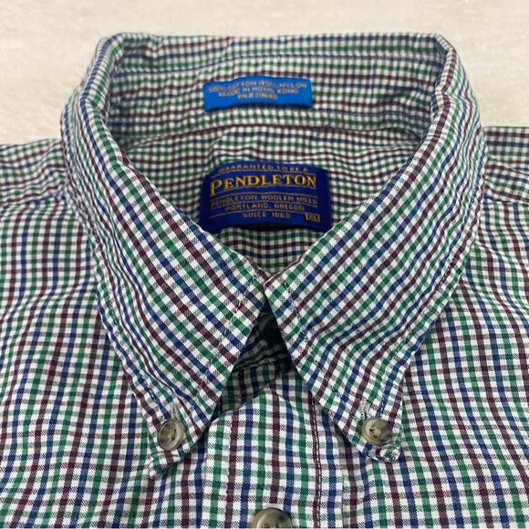 Pendleton Short Sleeve Button Shirt XL Mini Check Red Blue Green Cotton Nylon - Picture 4 of 10